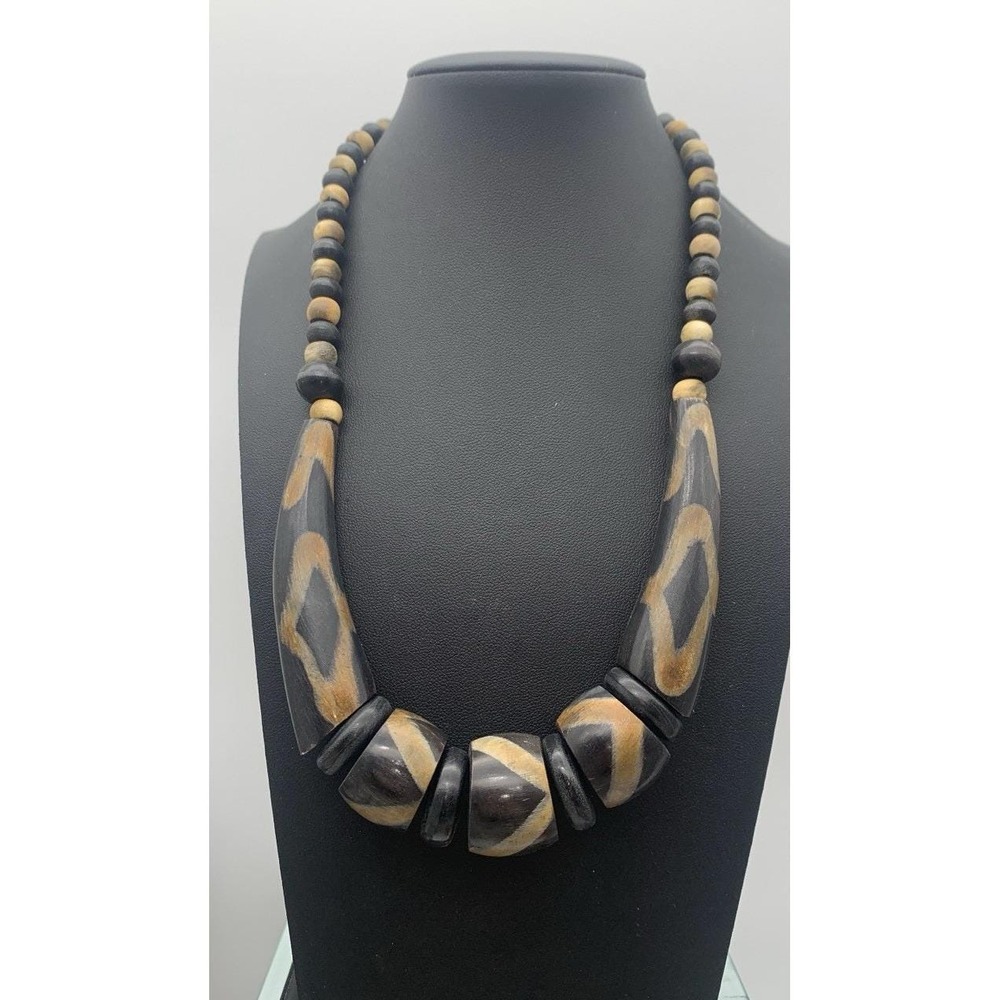 Vintage Tribal Polished Bovine Bone And Horn Necklace Ethnic Boho Statement 18"